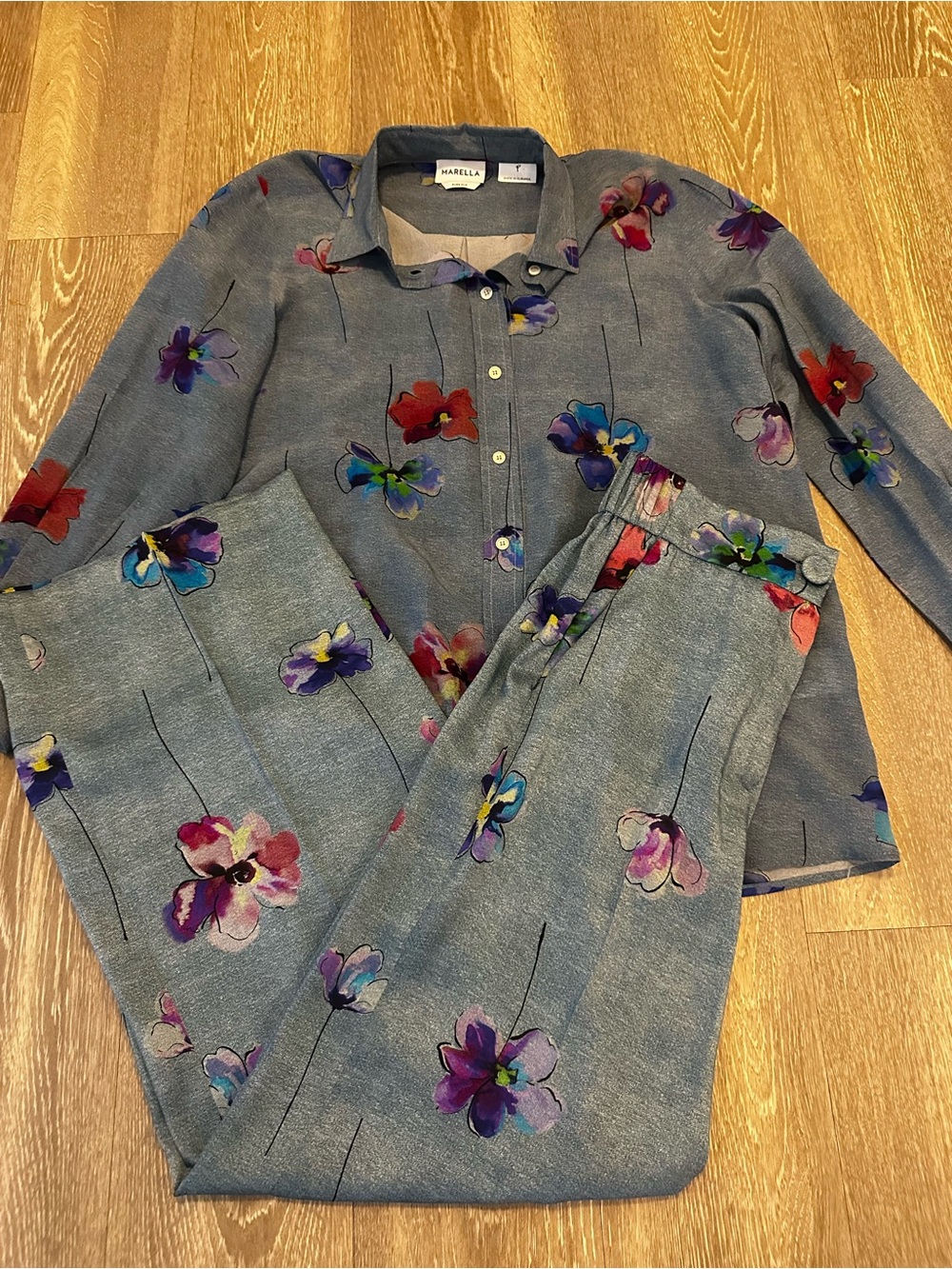 Marella Floral Silk Top and Trouser Set